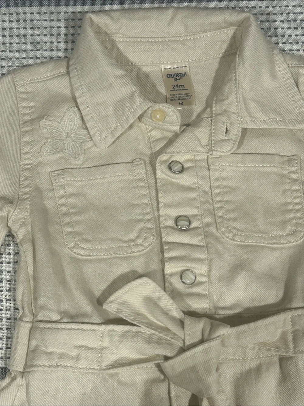 OshKosh B'gosh Cream Button-Front Dress with Waist Tie